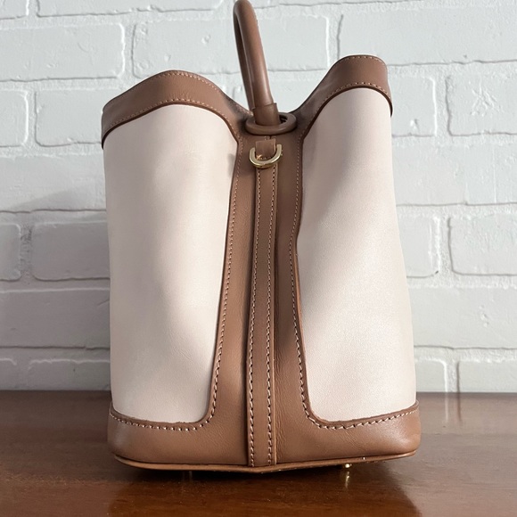 Baozi Tan & White Leather Shoulder Bag made in Italy by Elleme - Picture 4 of 9